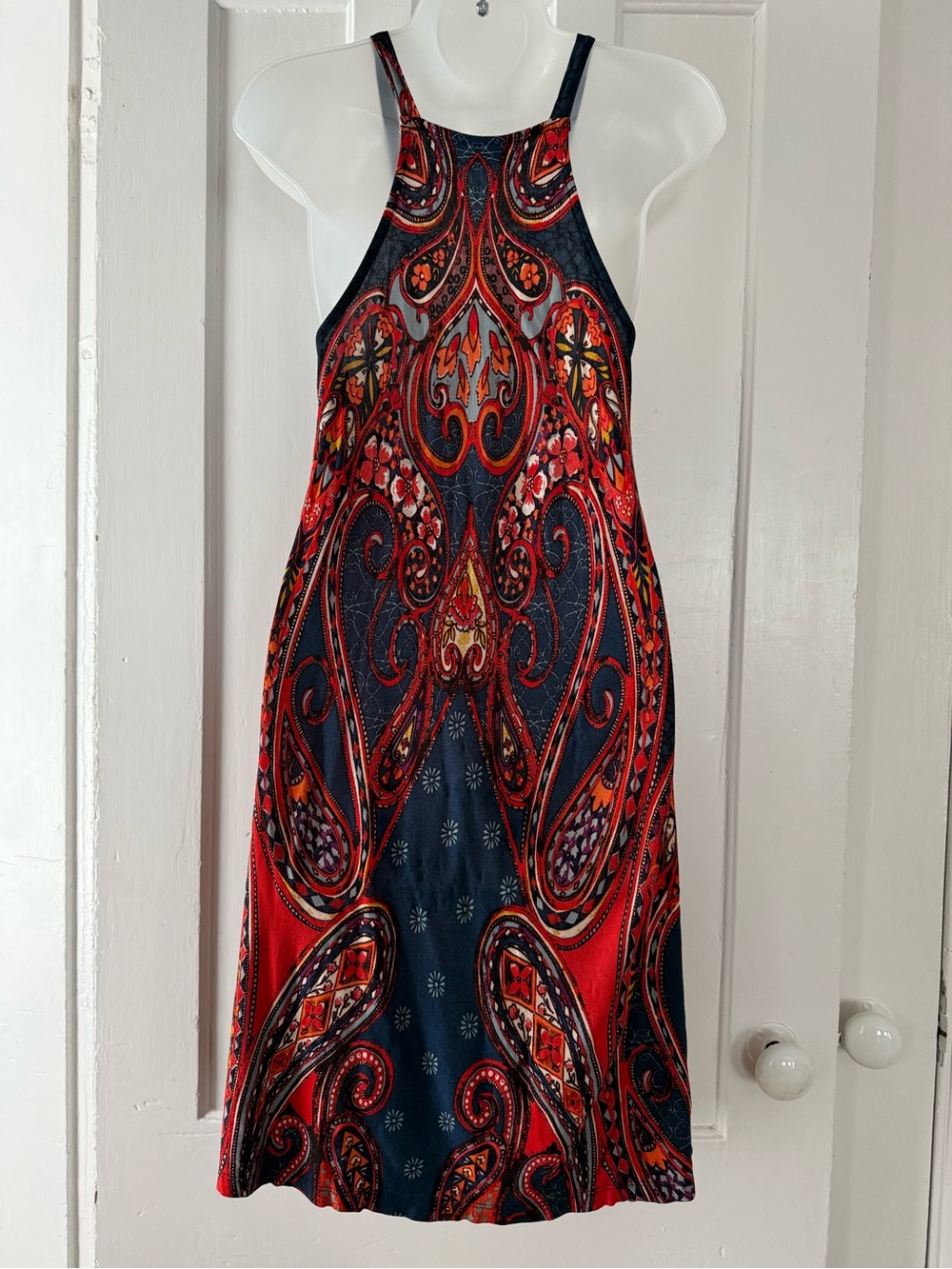 Women's Red & Navy Paisley Halter Mini Dress